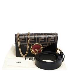 Fendi Black/Brown Zucca Embossed Logo Leather Liberty Belt Bag