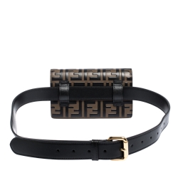 Fendi Black/Brown Zucca Embossed Logo Leather Liberty Belt Bag