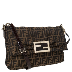 Pre Owned Fendi Tobacco Zucca Canvas and Patent Leather Mia Crossbody Bag