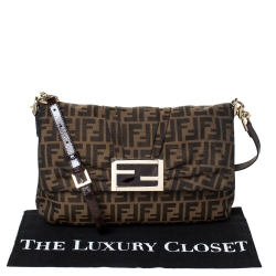 Pre Owned Fendi Tobacco Zucca Canvas and Patent Leather Mia Crossbody Bag