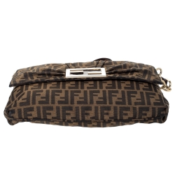 Pre Owned Fendi Tobacco Zucca Canvas and Patent Leather Mia Crossbody Bag