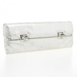Pre Owned Fendi Forever Metallic Silver Suede Clutch 