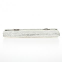 Pre Owned Fendi Forever Metallic Silver Suede Clutch 