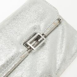 Pre Owned Fendi Forever Metallic Silver Suede Clutch 