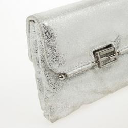 Pre Owned Fendi Forever Metallic Silver Suede Clutch 