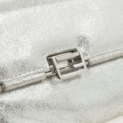 Pre Owned Fendi Forever Metallic Silver Suede Clutch 