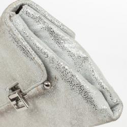 Pre Owned Fendi Forever Metallic Silver Suede Clutch 