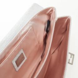 Pre Owned Fendi Forever Metallic Silver Suede Clutch 