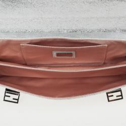 Pre Owned Fendi Forever Metallic Silver Suede Clutch 