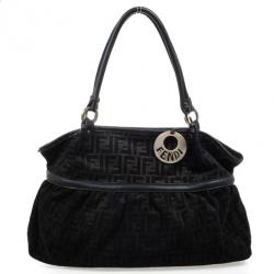 Pre Owned Fendi Large Black Suede Chef Zucca Tote