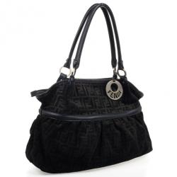 Pre Owned Fendi Large Black Suede Chef Zucca Tote