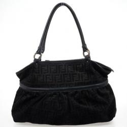 Pre Owned Fendi Large Black Suede Chef Zucca Tote