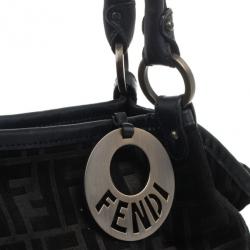 Pre Owned Fendi Large Black Suede Chef Zucca Tote