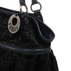 Pre Owned Fendi Large Black Suede Chef Zucca Tote