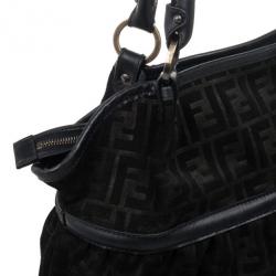Pre Owned Fendi Large Black Suede Chef Zucca Tote