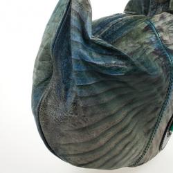 Pre Owned Fendi Blue Printed Wave Hobo
