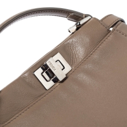 Pre Owned Fendi Beige Leather Mini Peekaboo Top Handle Bag