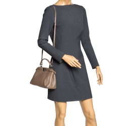 Pre Owned Fendi Beige Leather Mini Peekaboo Top Handle Bag