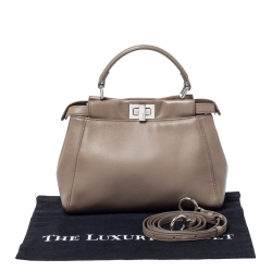Pre Owned Fendi Beige Leather Mini Peekaboo Top Handle Bag