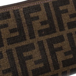 Pre Owned Fendi Tobacco Zucca Coated Canvas Zip Around Wallet
