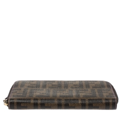 Pre Owned Fendi Tobacco Zucca Coated Canvas Zip Around Wallet