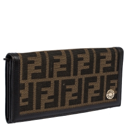 Pre Owned Fendi Tobacco Zucca Canvas and Leather Flap Continental Wallet