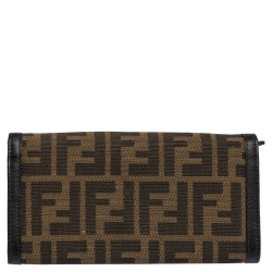 Pre Owned Fendi Tobacco Zucca Canvas and Leather Flap Continental Wallet