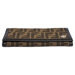 Pre Owned Fendi Tobacco Zucca Canvas and Leather Flap Continental Wallet