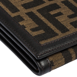 Pre Owned Fendi Tobacco Zucca Canvas and Leather Flap Continental Wallet