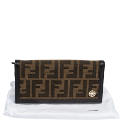 Pre Owned Fendi Tobacco Zucca Canvas and Leather Flap Continental Wallet