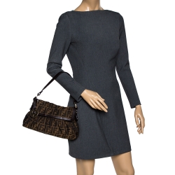 Pre Owned Fendi Tobacco Zucca Canvas and Leather Chef Shoulder Bag