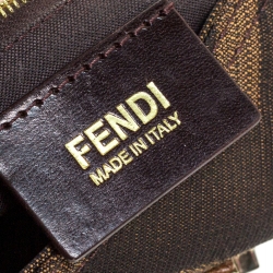 Fendi Tobacco Zucca Canvas and Leather Maxi Baguette Flap Shoulder Bag