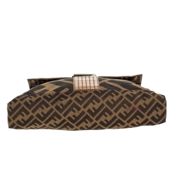 Fendi Tobacco Zucca Canvas and Leather Maxi Baguette Flap Shoulder Bag