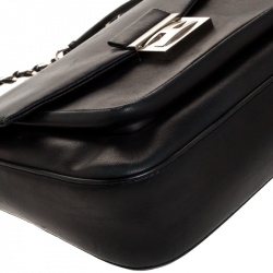 Pre Owned Fendi Black Leather Flap Shoulder Bag