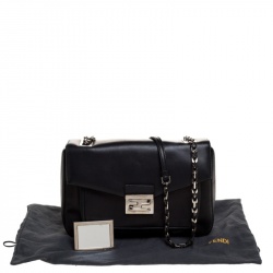 Pre Owned Fendi Black Leather Flap Shoulder Bag