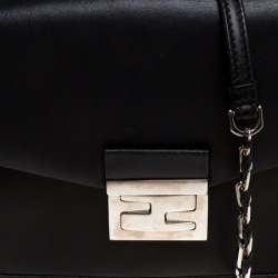 Pre Owned Fendi Black Leather Flap Shoulder Bag