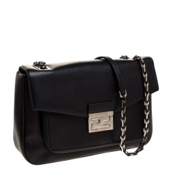 Pre Owned Fendi Black Leather Flap Shoulder Bag
