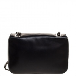Pre Owned Fendi Black Leather Flap Shoulder Bag