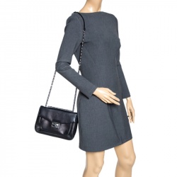 Pre Owned Fendi Black Leather Flap Shoulder Bag