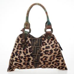 Pre Owned Fendi Pony Hair Leopard Devil Trapezio Large Hobo