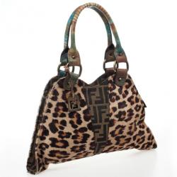 Pre Owned Fendi Pony Hair Leopard Devil Trapezio Large Hobo