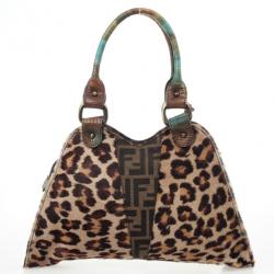 Pre Owned Fendi Pony Hair Leopard Devil Trapezio Large Hobo