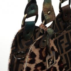Pre Owned Fendi Pony Hair Leopard Devil Trapezio Large Hobo