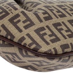 Pre Owned Fendi Brown/Beige Zucchino Coated Canvas and Leather Pochette Bag
