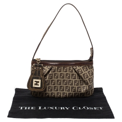 Pre Owned Fendi Brown/Beige Zucchino Coated Canvas and Leather Pochette Bag