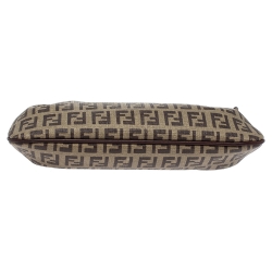 Pre Owned Fendi Brown/Beige Zucchino Coated Canvas and Leather Pochette Bag