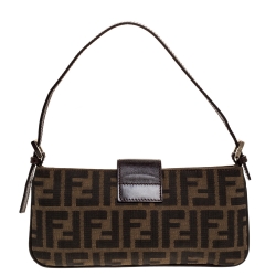 Pre Owned Fendi Tobacco Zucca Canvas and Leather Flap Pochette Bag