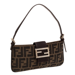 Pre Owned Fendi Tobacco Zucca Canvas and Leather Flap Pochette Bag