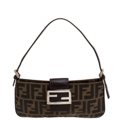 Pre Owned Fendi Tobacco Zucca Canvas and Leather Flap Pochette Bag