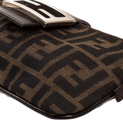 Pre Owned Fendi Tobacco Zucca Canvas and Leather Flap Pochette Bag